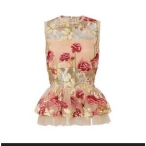 Vone Leland Top Sheer Feminine Garden Party Floral Embroidery Top Size 2